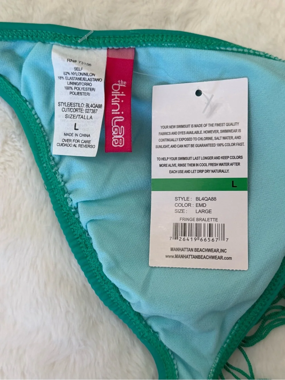NWT Bikini Lab Ombré Fringe Triangle Bikini Top Green Size Large